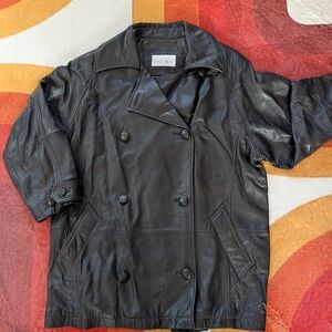 Vintage Jones Wear Brown Leather Jacket Womens Med 90s Preppy Formal Luxury